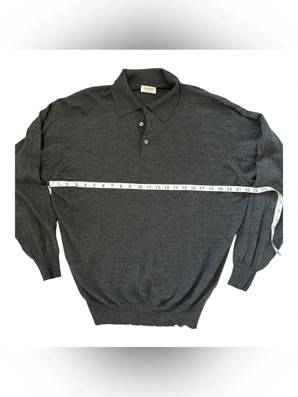 Gran Sasso Mens 52 L Wool Silk Cashmere Polo Sweater Made Italy Gray Luxury